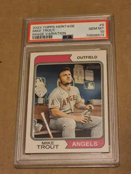 Mike Trout 2023 Topps Heritage #5 Image Variation SP PSA 10 Angels