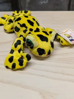 AA Plush Yellow Dart Poison Frog Soft Cuddly 9” Vintage Black Spots Green Eyes Tags Toy 90s Stuffed Animal
