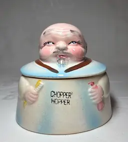 VTG Ceramic CHOPPER HOPPER VTG Denture Holder + Qtip Storage Bathroom Kitsch