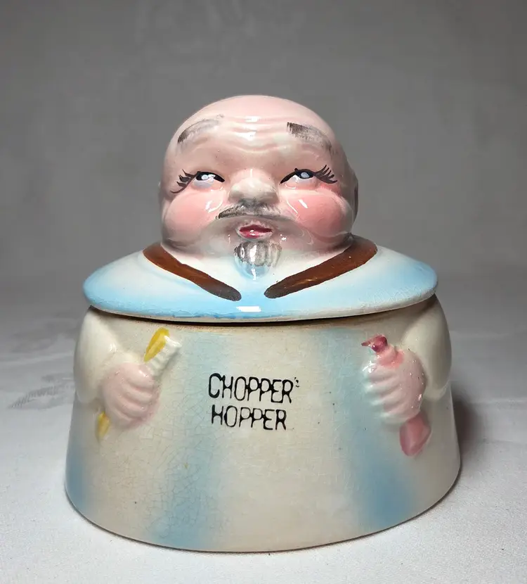 VTG Ceramic CHOPPER HOPPER VTG Denture Holder + Qtip Storage Bathroom Kitsch