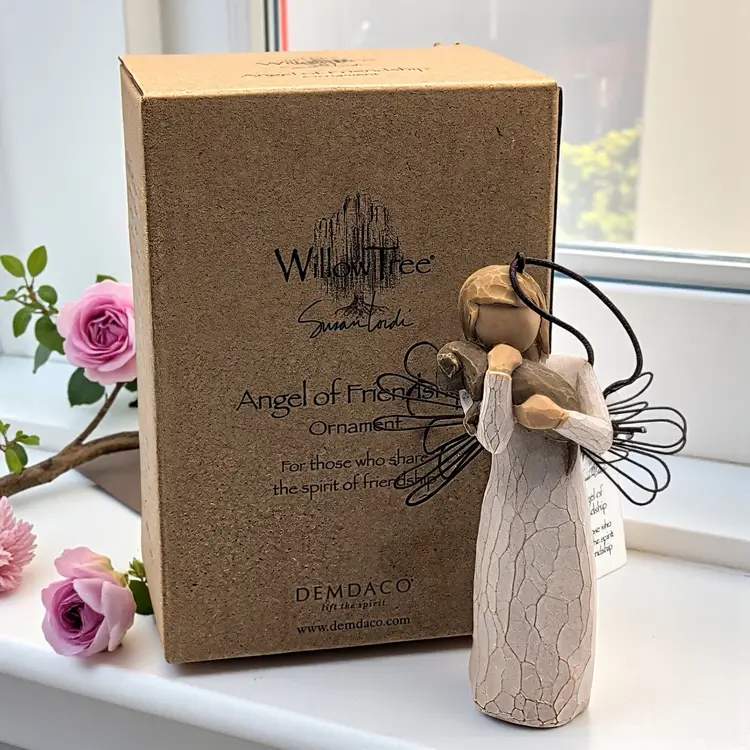 Willow Tree Angel of Friendship Girl With Dog Puppy Demdaco Ornament w/Box 4"
