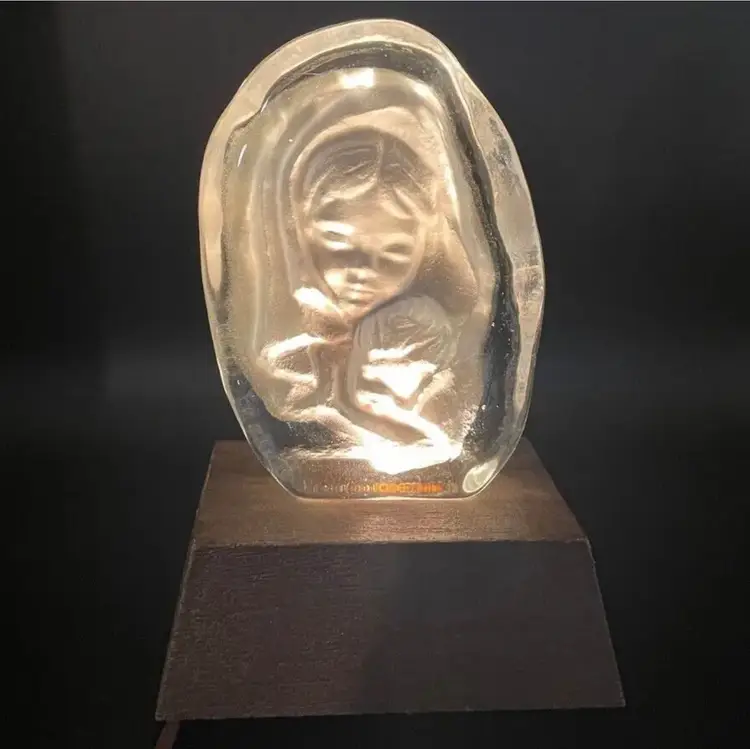 LE Smith Electric Light-Up Crystal Madonna & Child Frosted Glass Art Décor