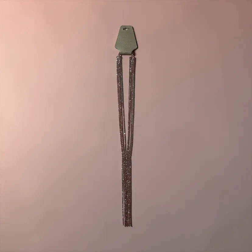 JTV Off Park White Crystal Gold Tone Statement Necklace Collar Fringe Bib 21"