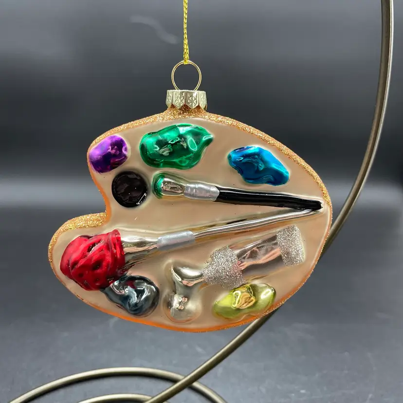 Glass Artists Paint Palette Hanging Christmas Ornament Holiday Decor