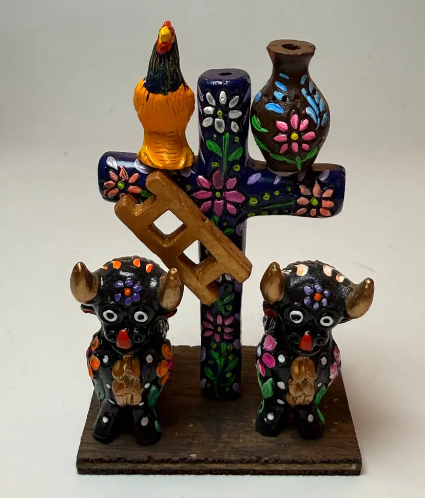 Pucara Bull & Ladder Set Peruvian Hand Crafted Ceramic Folk Art Protection Decor