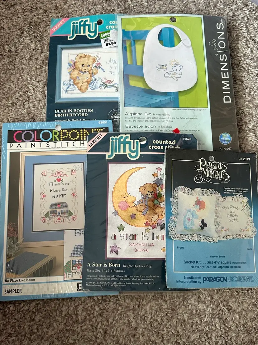 Lot Of 5 Kids New Home Cross Stitch Kits