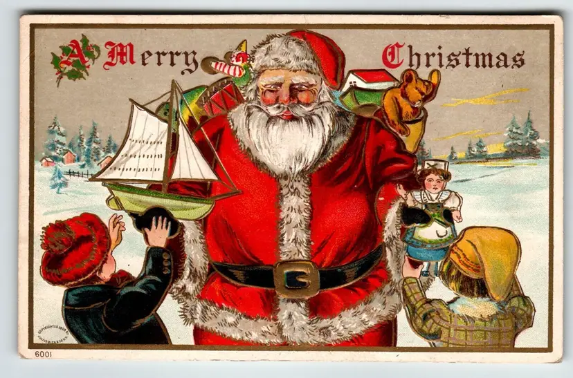 Christmas Postcard Santa Claus Children Sailboat Toys Julius Bien 1908 Unposted