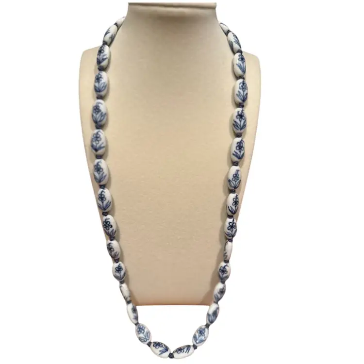 1960’s Vintage Chinese blue and white porcelain bead necklace