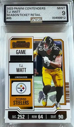 T.J. Watt 2023 Panini Contenders Season Ticket Retail AGS 9