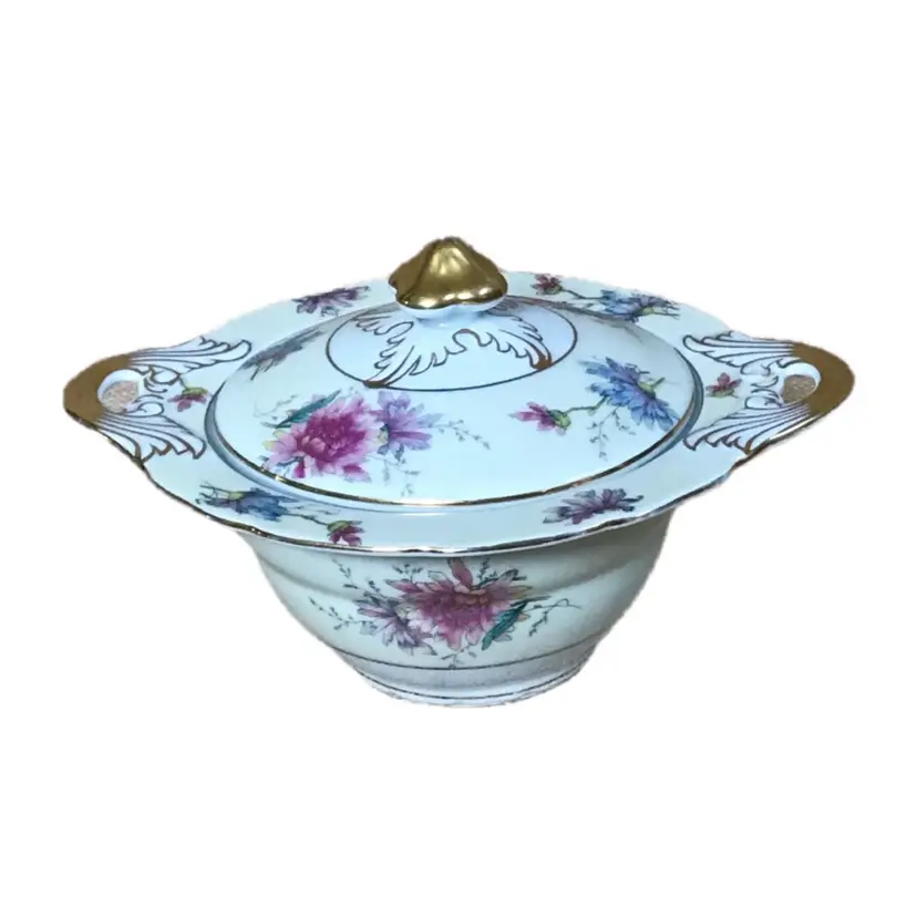 Vintage German Black Knight Conchita Floral Sugar Bowl w Lid Victorian Cottage