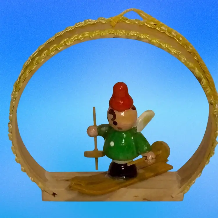 #4 of 6 Vintage Handcrafted, Hand painted Miniature Wood Folk Art Christmas Ornament