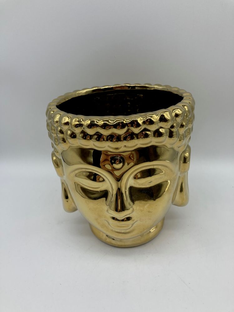 Gold Tone Covered Glass Vase Flower Pot