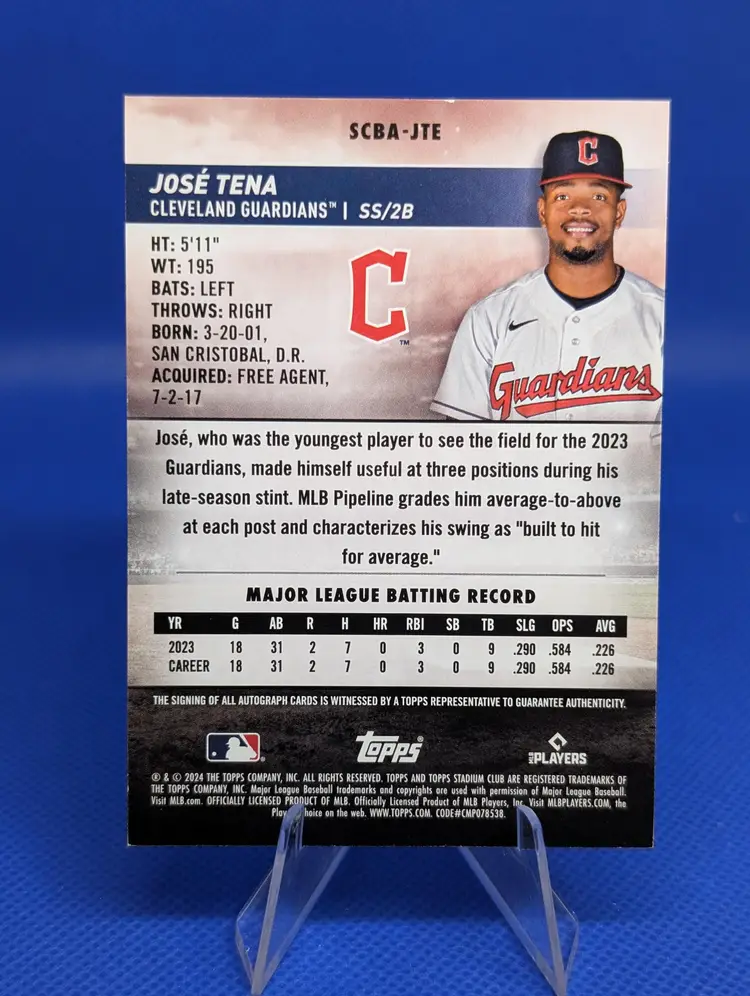 2024 Topps Stadium Club Rookie Auto José Tena - Guardians