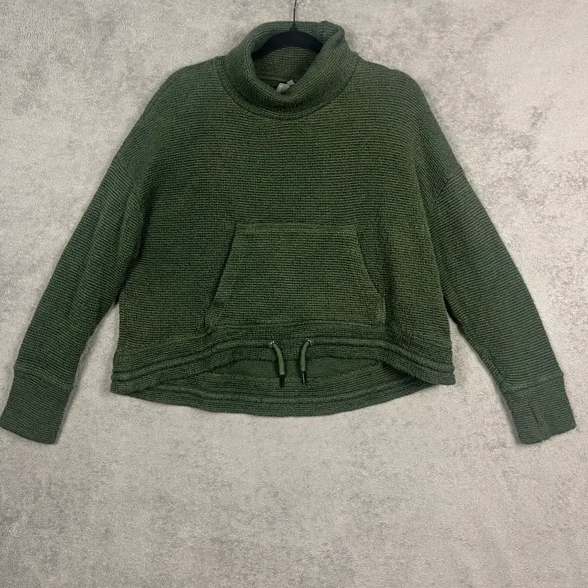Sweaty Betty Textured Pullover Womens L Green Cowl Neck Crop Casual