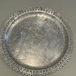 Vintage Silver Plated Serving Tray Diameter 16.25 Inches Beautiful Design