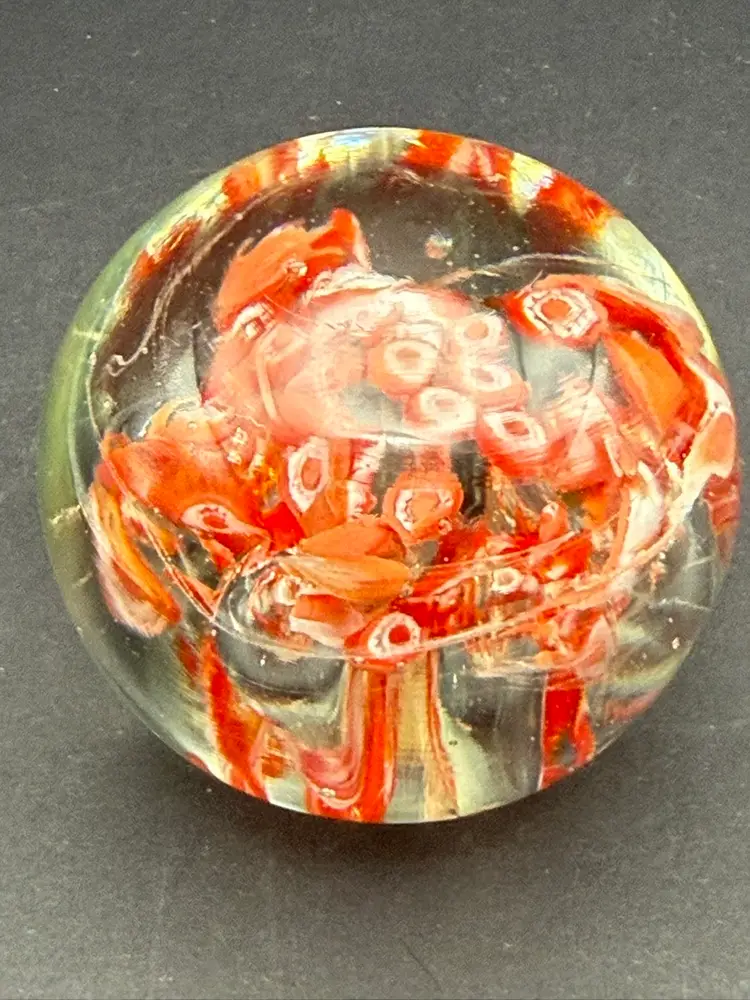 Mystical Red White Floral Paperweight 3”