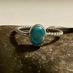Handmade Sterling Silver 925 Dainty Mojave Turquoise Ring Oval Cabochon Size 7