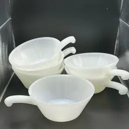 Set If 6 Anchor Hocking Fire King Milk Glass Soup Bowl With Handle