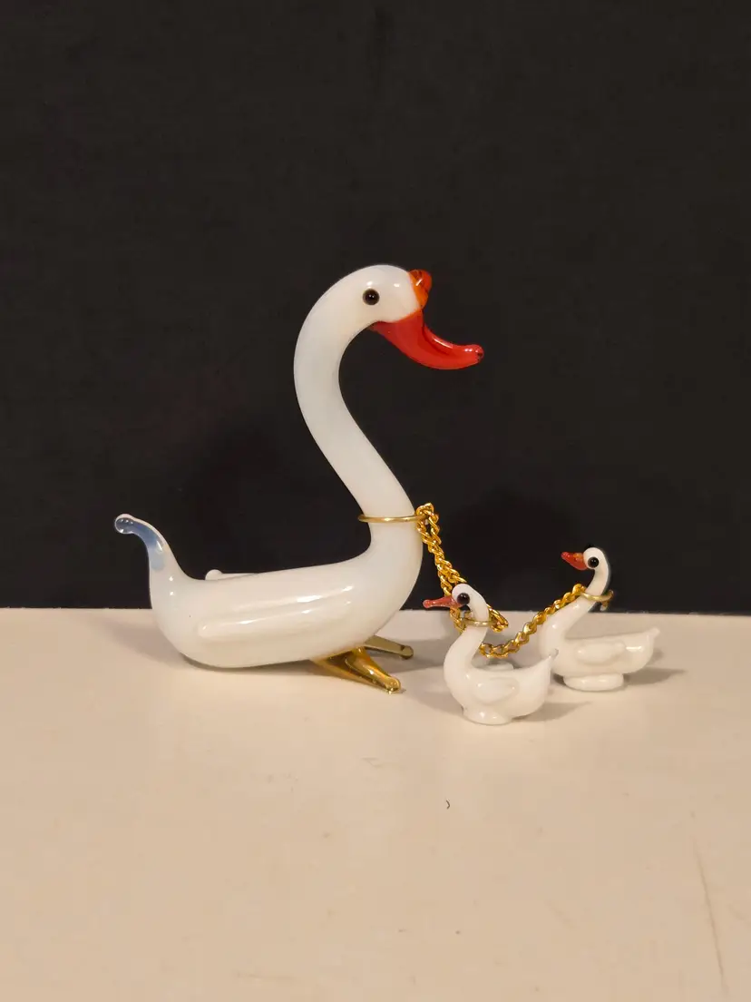 Handmade Art Glass Goose Family Mother Goose And 2 Goslings