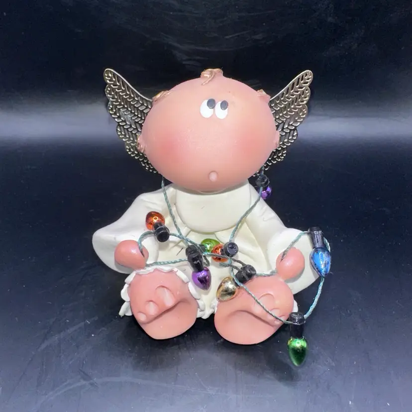 Vintage 2001 Angel Cheeks With Christmas Lights Figurine By Kirk