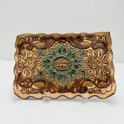 Wedge Pottery Stamped Brown And Teal Vintage Tray
