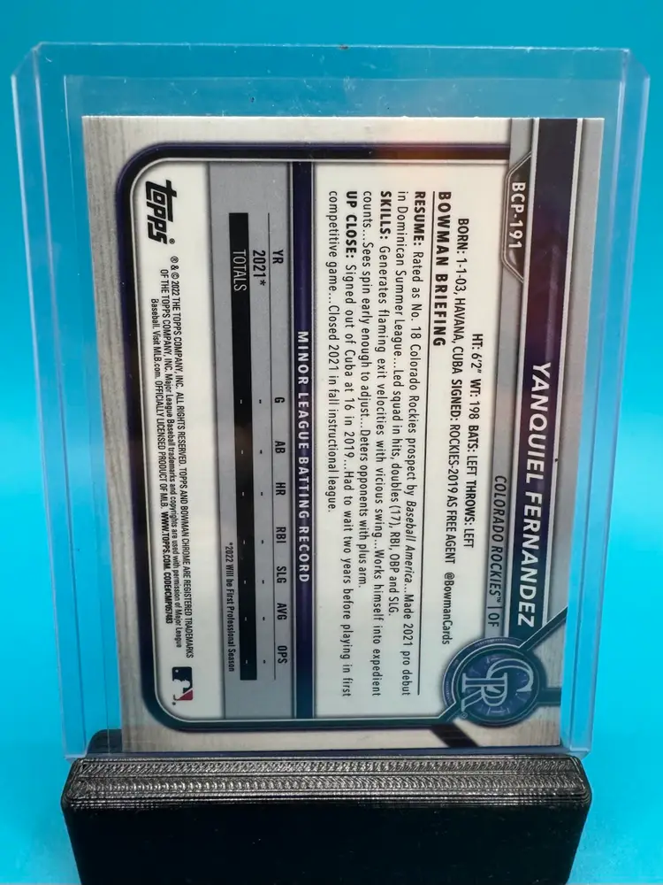 Yanquiel Fernandez 1st Bowman Sapphire Colorado Rockies