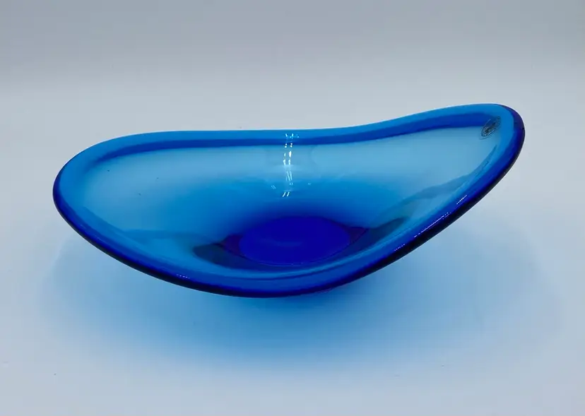 Vintage IKEA Lotta Pettersson Snits Bowl, Cobalt Blue Art Glass, 10.2", w/Sticker
