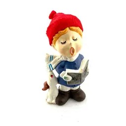 #01 Vintage Ceramic Boy Caroling With His Dog. Boy Has Red Knit Cap By Lund 6.5” Tall x 3.5” Wide x 2” Deep