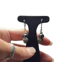 Sterling Silver Faux Tahitian Pearl Lever Back Dangle Earrings