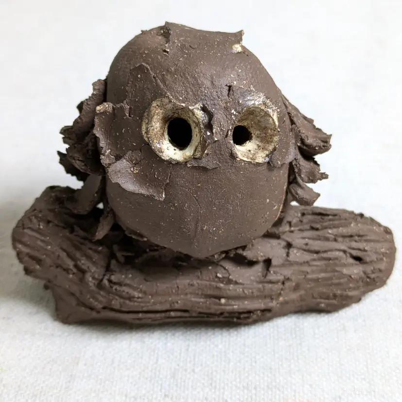 Brutalist Pottery Owl Figure