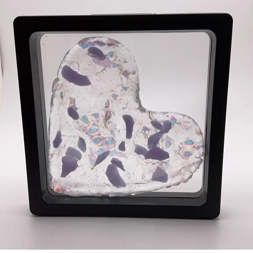 Made by Me! Purple Fused Glass Framed Scrap Heart 4.5” Handcrafted Studio Art