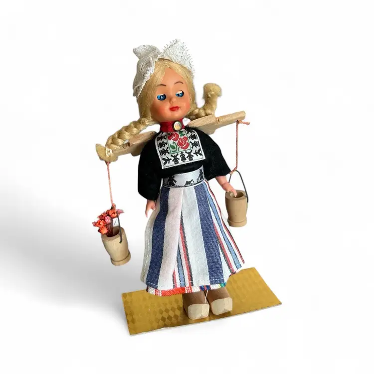 Vintage Dutch Girl Doll Carrying Flowers And Water