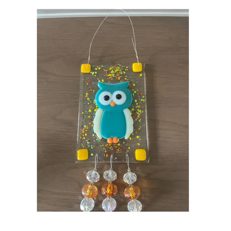 Handmade Fused Glass Owl Wind Chime