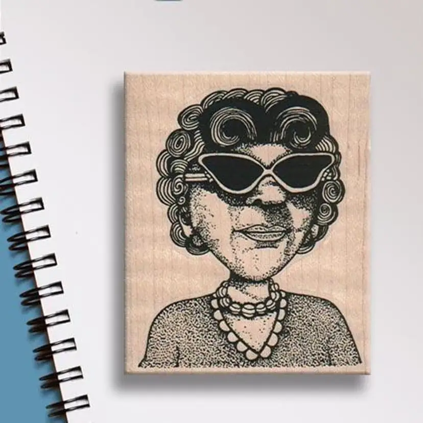 Lady With Pearl Necklace and Sunglasses Rubber Stamp