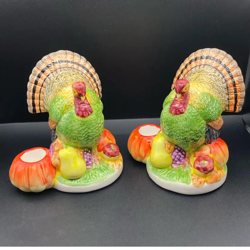 Turkey Candle Holders 4 1/4” Tall 4” Wide! Great For The Holidays! 🦃🦃🦃  (1 Turkey Has 2 Areas That Could Use Touch up Paint)