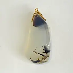 Vintage Dendritic Agate Pendant Scenic Stone Teardrop Gold Tone Bail 1.5 Inch