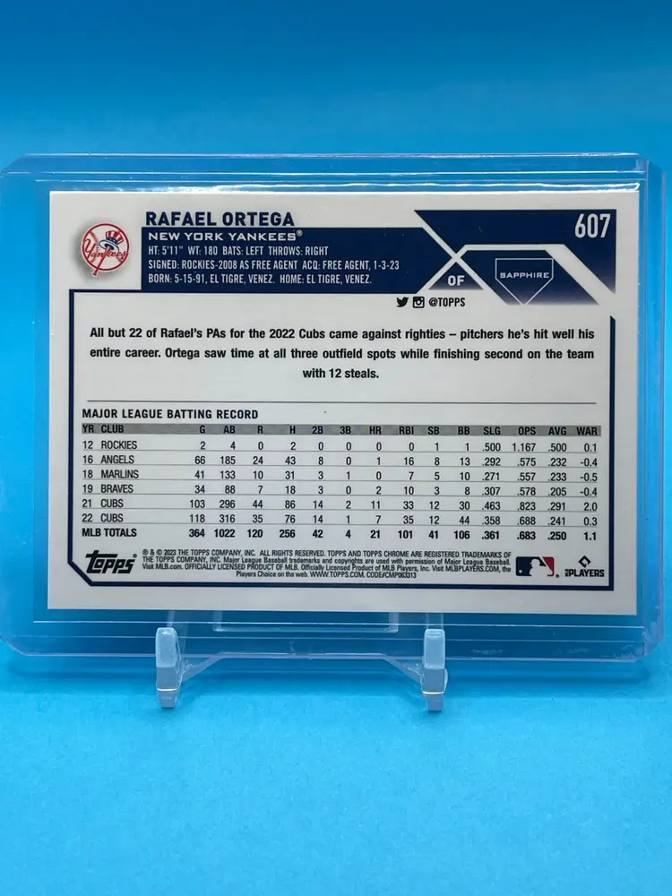 2023 Topps Chrome Sapphire Rafael Ortega NY New York Yankees