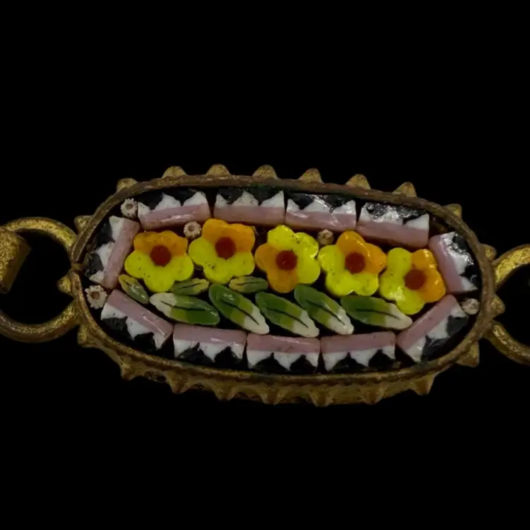Bracelet Micro Mosaic Florals Oval And Circle Panels 8" Italy Signed
