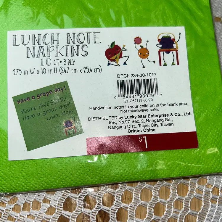 Vintage Paper Lunch Box Napkins 3 Packs Of 10 Each.