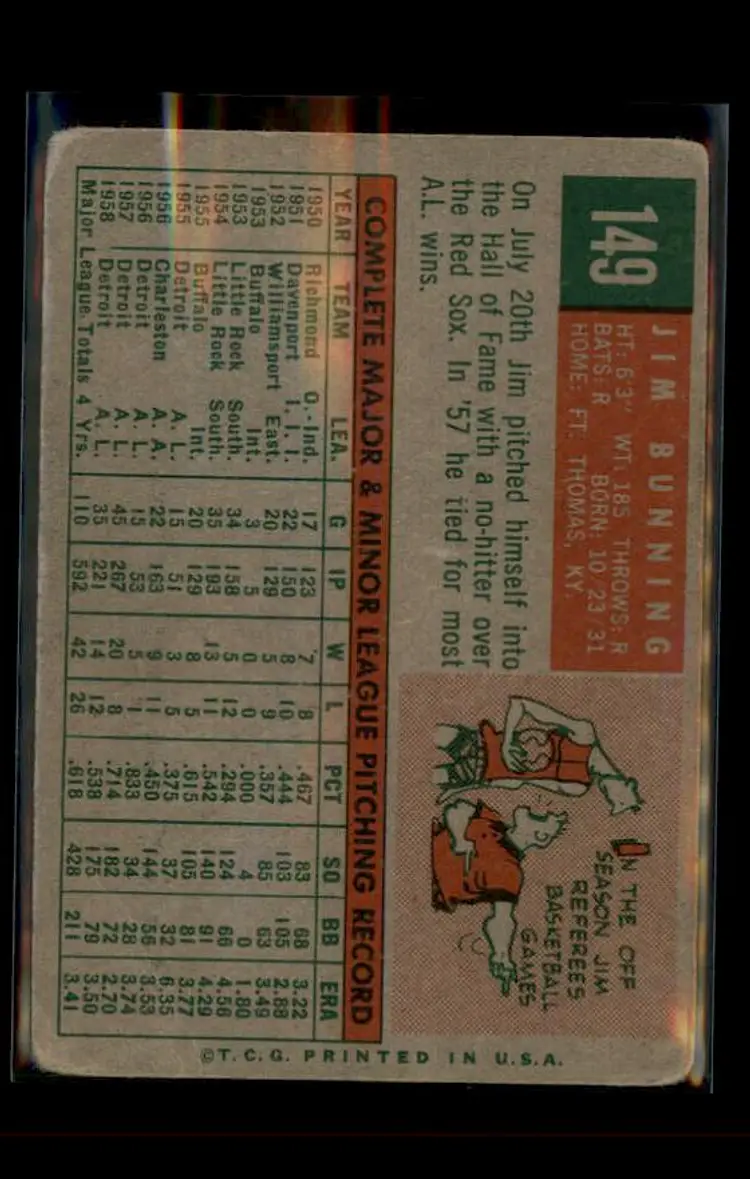 1959 Topps #149 Jim Bunning - (pk4) - Detroit Tigers