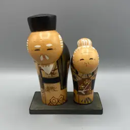 Vintage Japanese Handmade Kokeshi Doll Grandpa & Grandma Everlasting Love