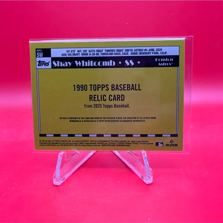Shay Whitcomb 2025 Topps Series 2 1990 Topps 35th Anniversary Relic RC Houston Astros