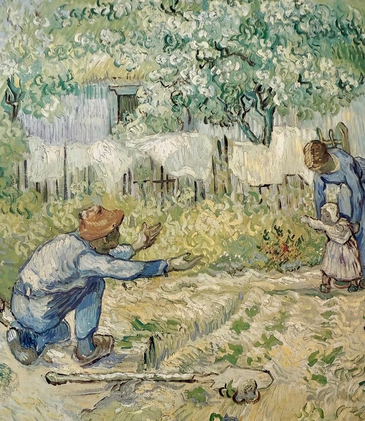 Vintage Art Print FIRST STEPS, AFTER MILLET: Vincent van Gogh, Dutch, 1853-1890.