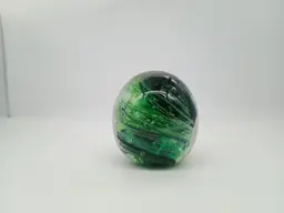 Kerry Ireland Green Black Glass Swirl Paperweight Hand Blown Art Glass