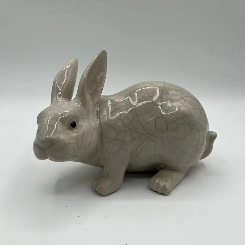 Antique Vintage Crackle Glaze Ceramic Pottery Easter Bunny Rabbit Spring