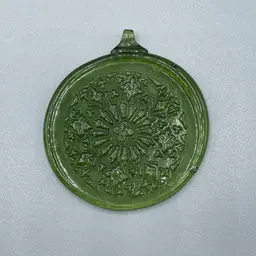 Art Glass Sun Catcher Ornament Green Snowflake Geometric Pattern