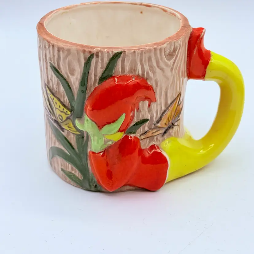 vintage ceramic figural mug featuring a 3D elf (pixie)
