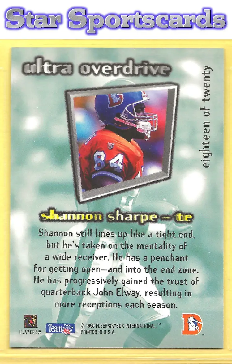 1995 Ultra #18 Shannon Sharpe Overdrive Denver Broncos