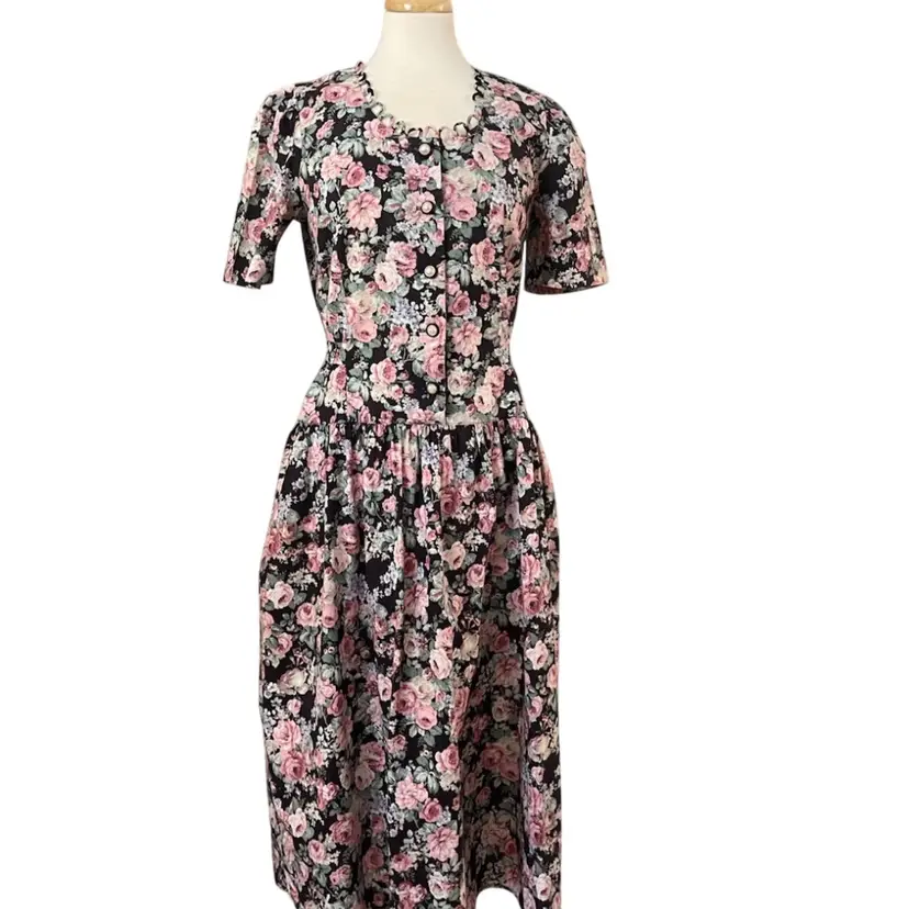 Vintage Stuart Alan Sz 10 Floral Prairie Granny Cottage Core Drop Waist Dress
