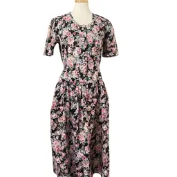 Vintage Stuart Alan Sz 10 Floral Prairie Granny Cottage Core Drop Waist Dress